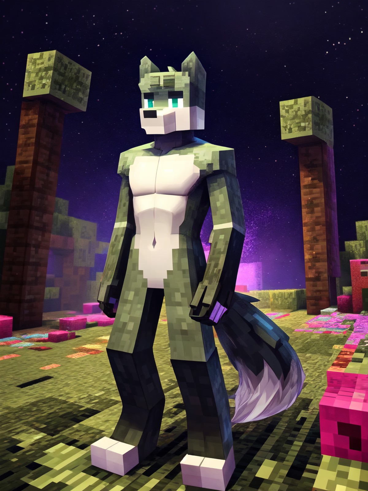 Minecraft style, minecraft, anthro, solo, male, wolf, blocky, vibrant colors, recognizable characters and objects, game as...